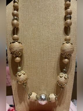 Beige Rope Ball Statement Necklace - Women Jewelry